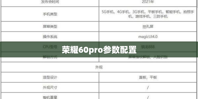 荣耀60pro参数配置